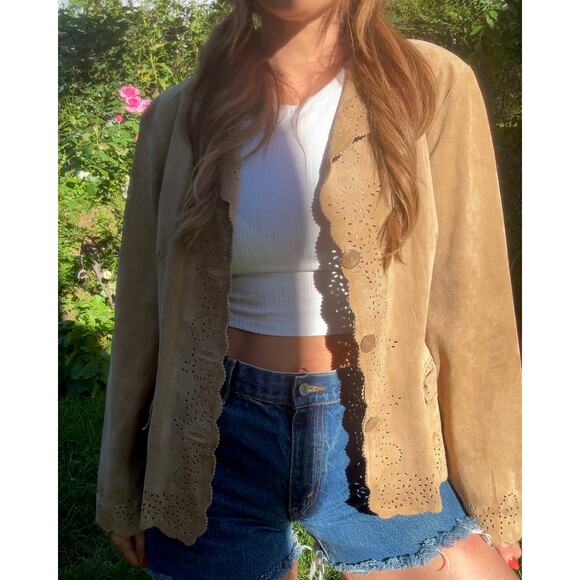 Vintage Suede Cutout Jacket — French Boheme Festival Layer (Fits S/M) - Picture 2 of 9